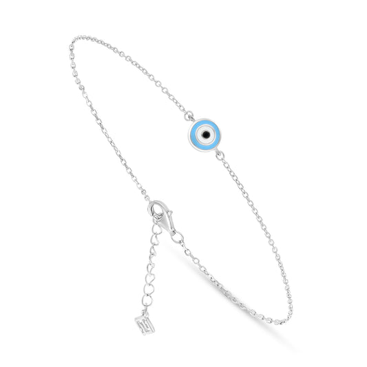 Sterling Silver 925 Bracelet Rhodium Plated Embedded With Black And Blue And White Enemal