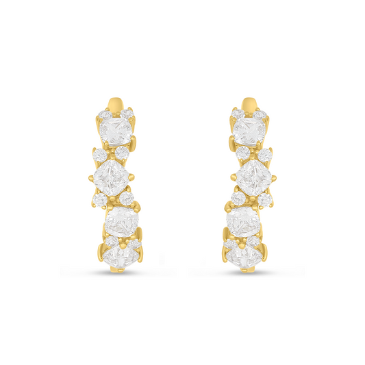 Sterling Silver 925 Earring Golden Plated Embedded With White Zircon