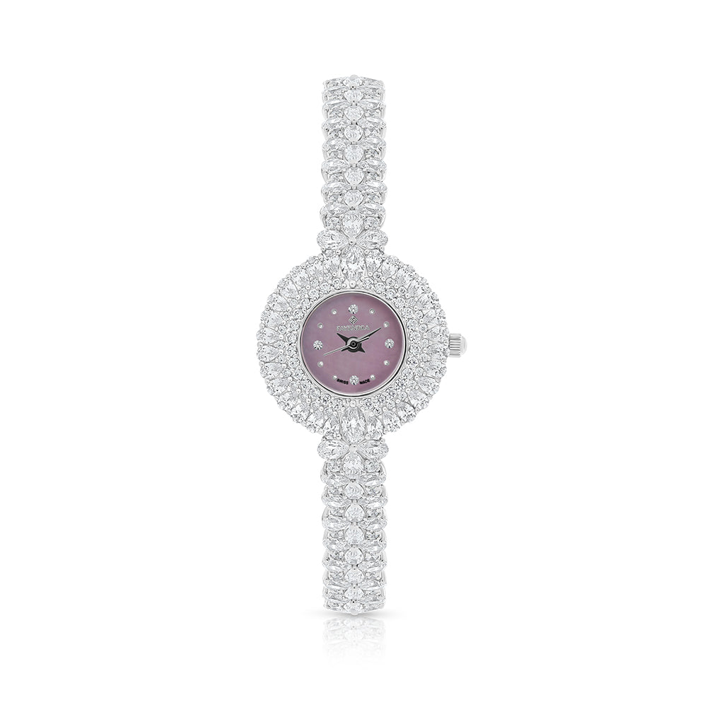 Stainless Steel 316 Watch Silver Plated Embedded With White Zircon - Pink MOP DIAL