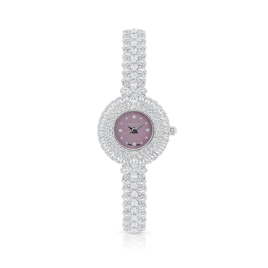 Stainless Steel 316 Watch Silver Plated Embedded With White Zircon - Pink MOP DIAL