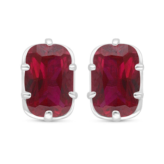 Sterling Silver 925 Earring Rhodium Plated Embedded With Ruby Corundum