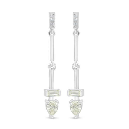 Sterling Silver 925 Earring Rhodium Plated Embedded With Yellow Diamond And White Zircon