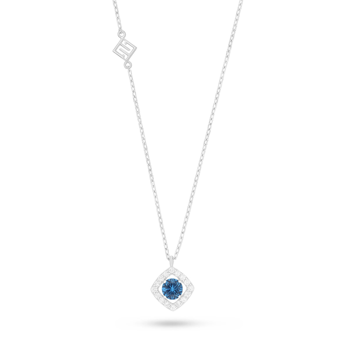 Sterling Silver 925 Necklace Rhodium Plated Embedded With Blue Spinel And White Zircon