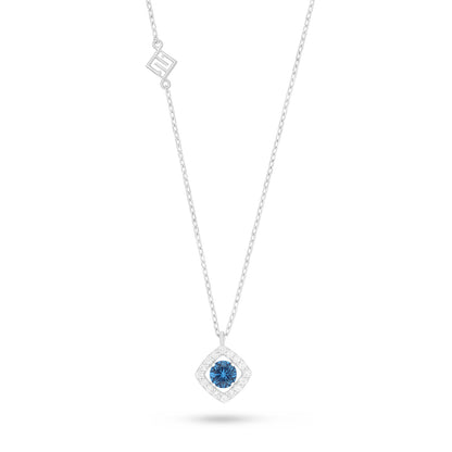 Sterling Silver 925 Necklace Rhodium Plated Embedded With Blue Spinel And White Zircon