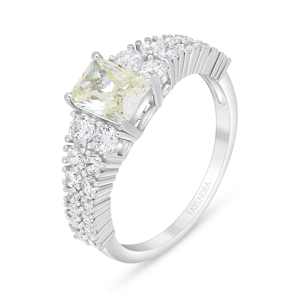 Sterling Silver 925 Ring Rhodium Plated Embedded With Diamond Zircon And White Zircon