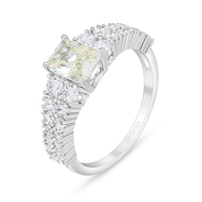 Sterling Silver 925 Ring Rhodium Plated Embedded With Diamond Zircon And White Zircon
