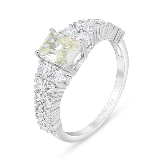 Sterling Silver 925 Ring Rhodium Plated Embedded With Diamond Zircon And White Zircon