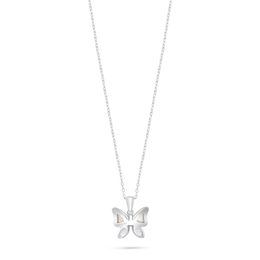 Sterling Silver 925 Necklace Rhodium Plated Embedded With White Zircon