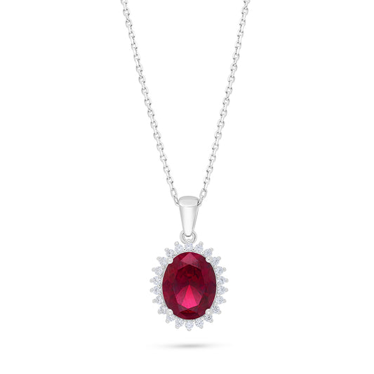 Sterling Silver 925 Necklace Rhodium Plated Embedded With Ruby Corundum And White Zircon