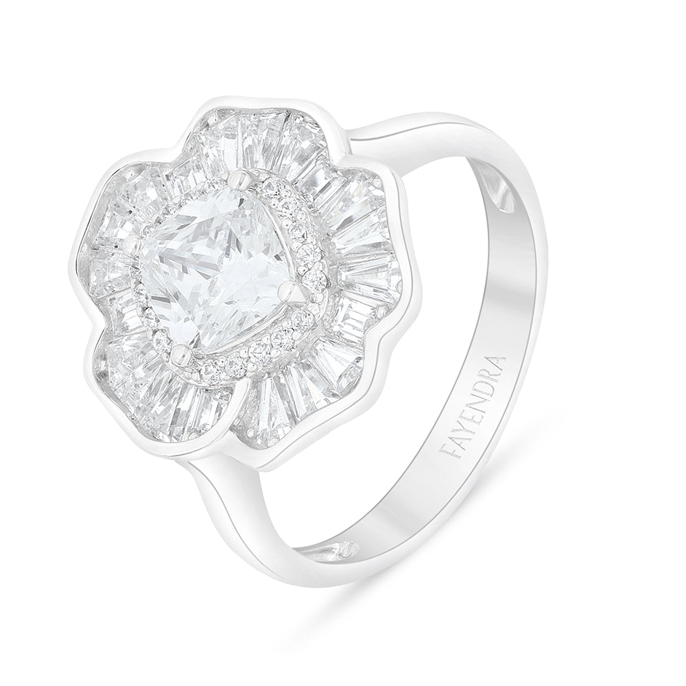 Sterling Silver 925 Ring Rhodium Plated Embedded With White Zircon