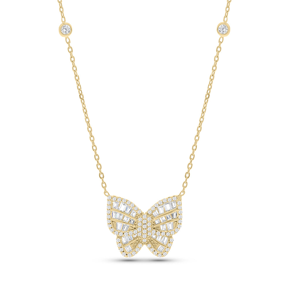 Sterling Silver 925 Necklace Gold Plated Embedded With White CZ