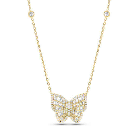Sterling Silver 925 Necklace Gold Plated Embedded With White CZ