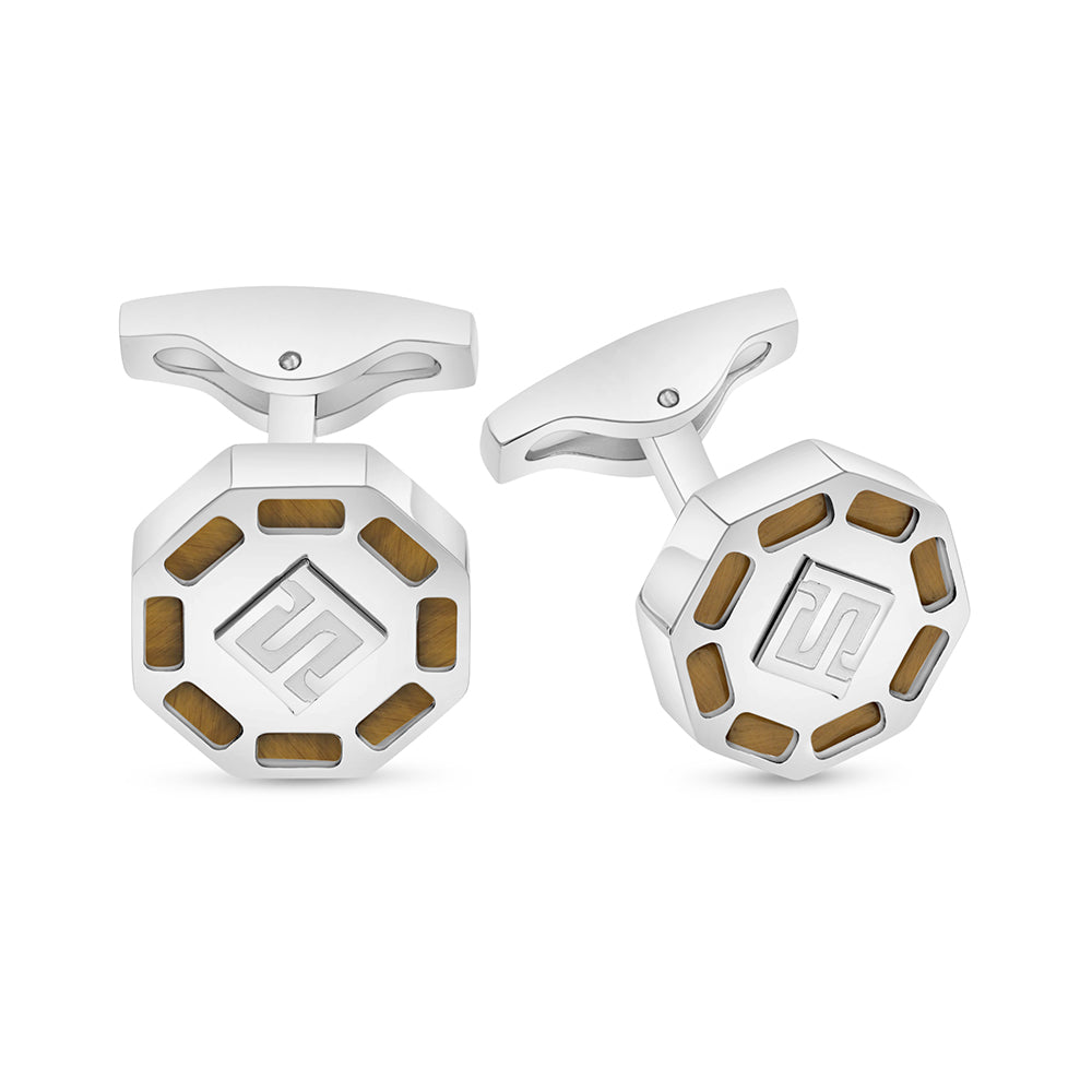 كبك ستانلس ستيل لون فضي عيار L316 مرصع احجار عين النمر اصفر Matt Steel