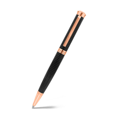 Fayendra Pen Black And Rose Plated Embedded With Checkered Pattern
