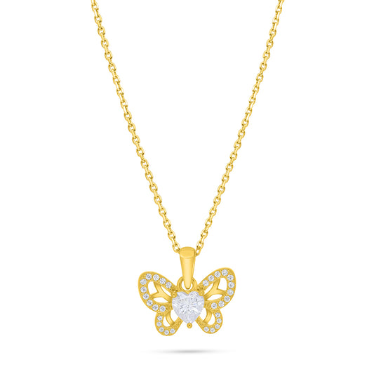 Sterling Silver 925 Necklace Golden Plated Embedded With White Zircon