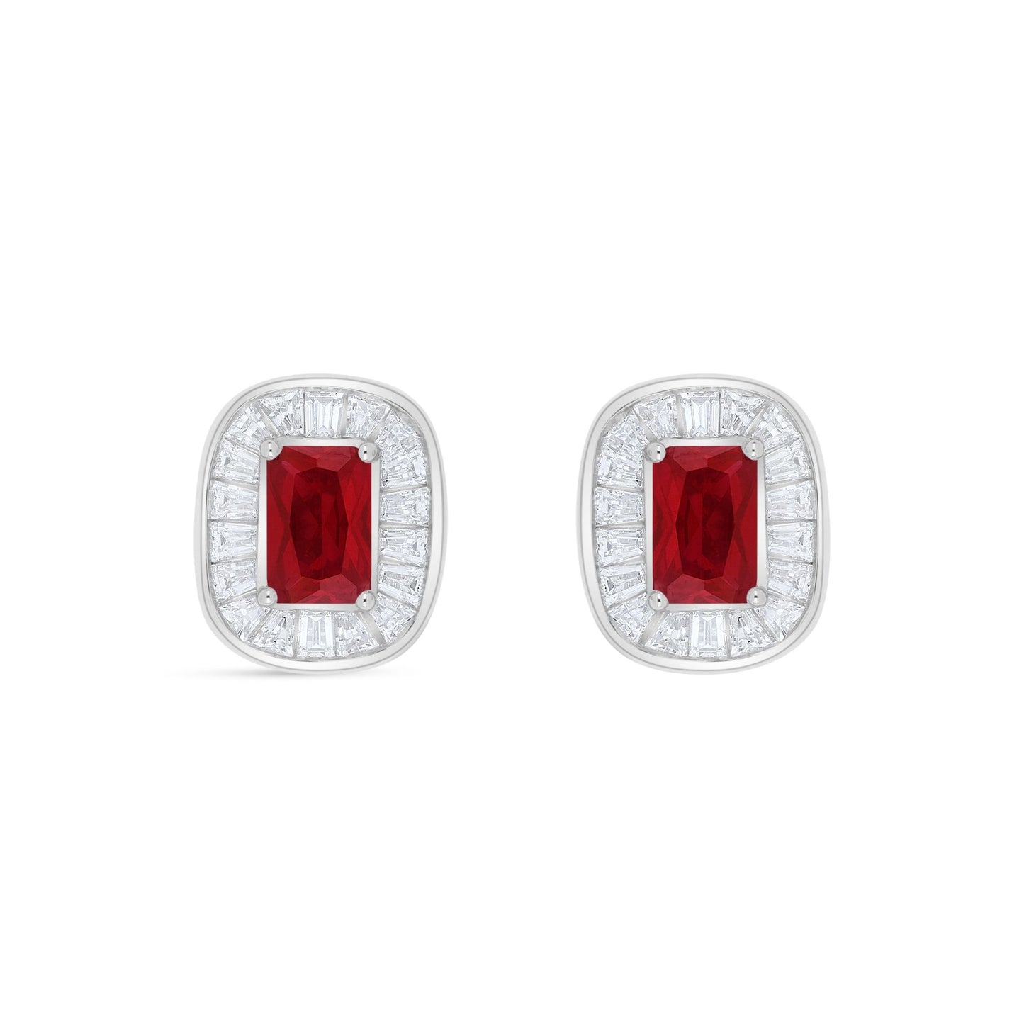 Sterling Silver 925 Earring Rhodium Plated Embedded With Ruby Corundum And White Zircon
