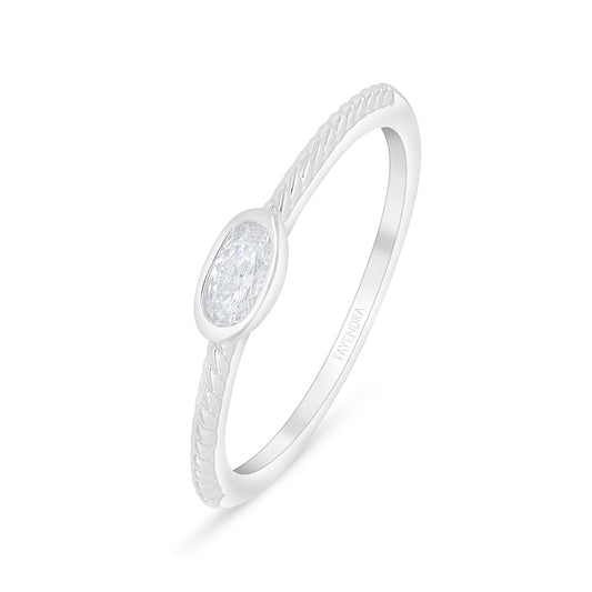 Sterling Silver 925 Ring Rhodium Plated Embedded With White Zircon