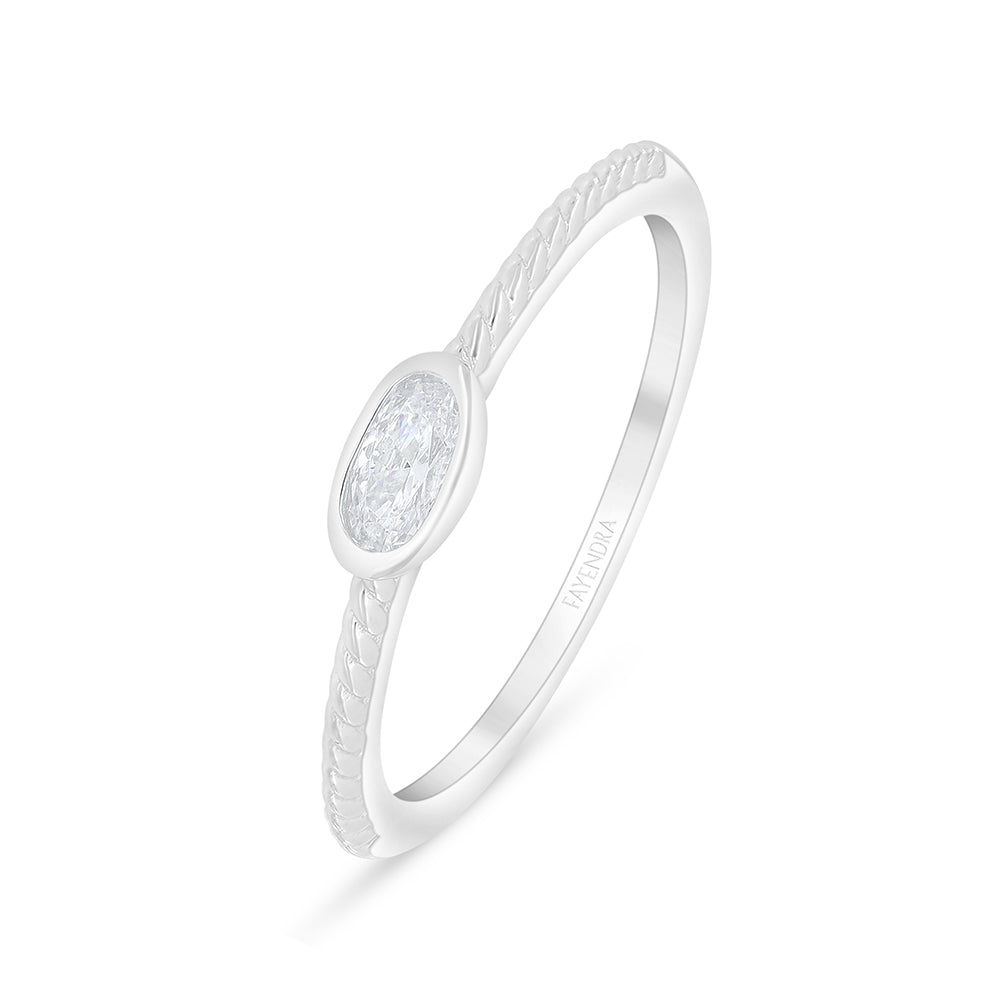 Sterling Silver 925 Ring Rhodium Plated Embedded With White Zircon