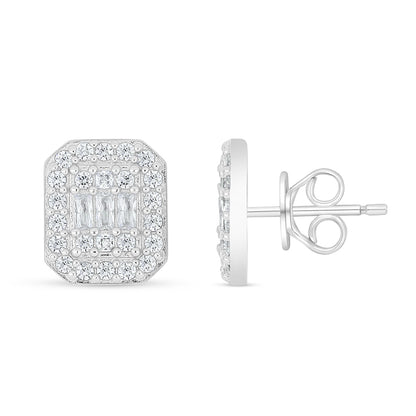 Sterling Silver 925 Earring Rhodium Plated Embedded With White Zircon