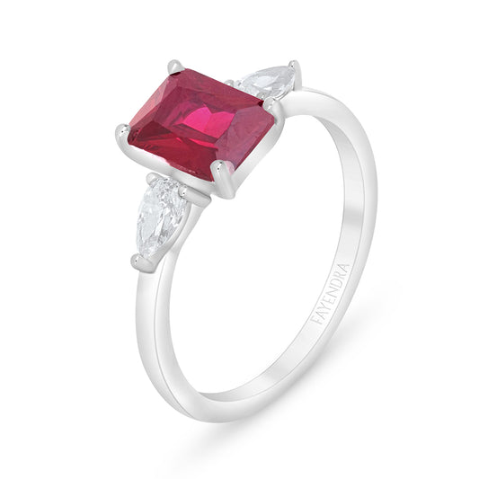 Sterling Silver 925 Ring Rhodium Plated Embedded With Ruby Corundum And White Zircon