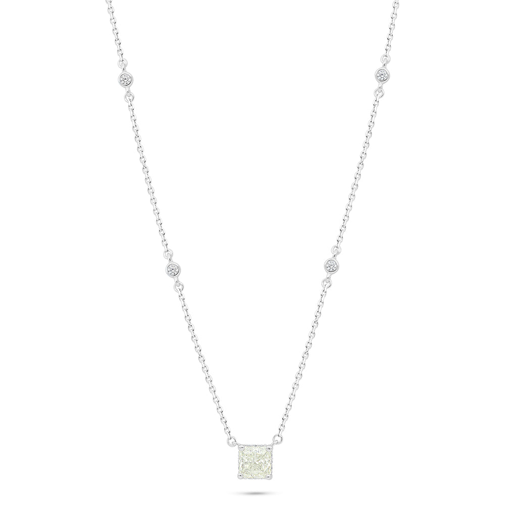 Sterling Silver 925 Necklace Rhodium Plated Embedded With Diamond Zircon And White Zircon