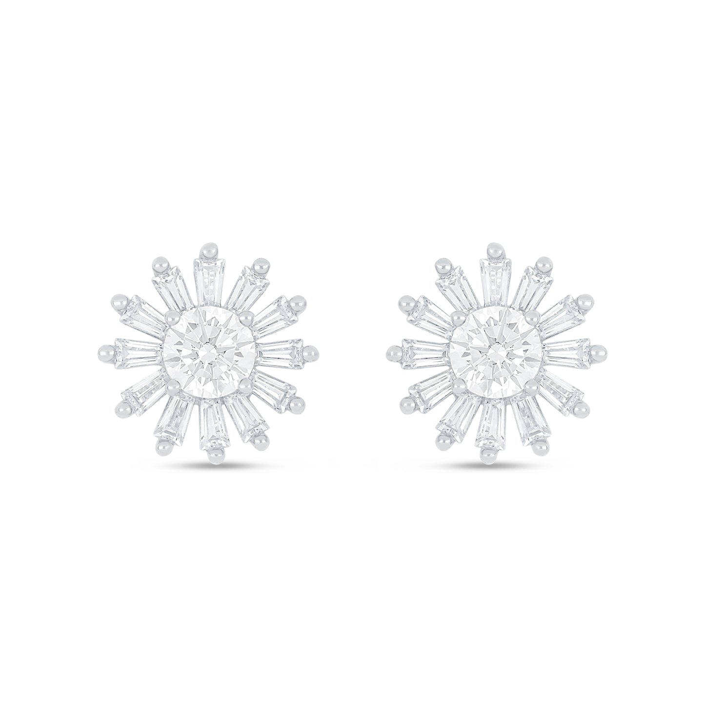 Sterling Silver 925 Earring Rhodium Plated Embedded With White Zircon