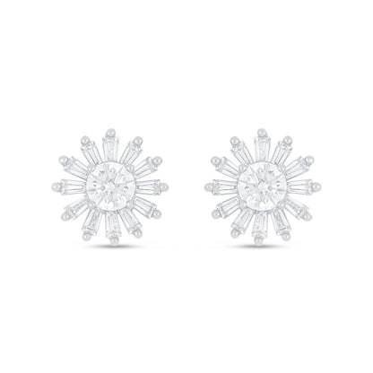 Sterling Silver 925 Earring Rhodium Plated Embedded With White Zircon