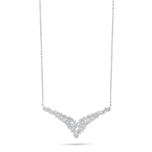 Sterling Silver 925 Necklace Rhodium Plated Embedded With White Zircon