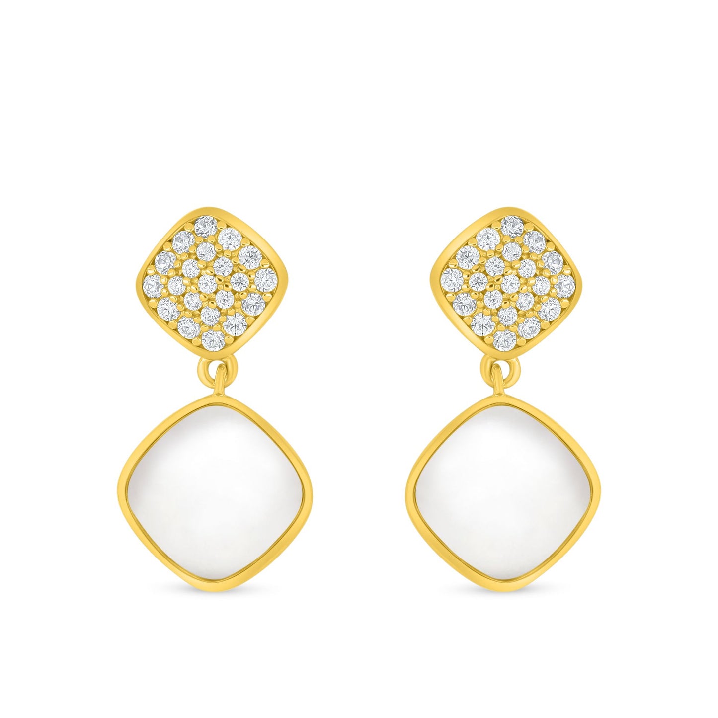 Sterling Silver 925 Earring Golden Plated Embedded With white shell And White Zircon