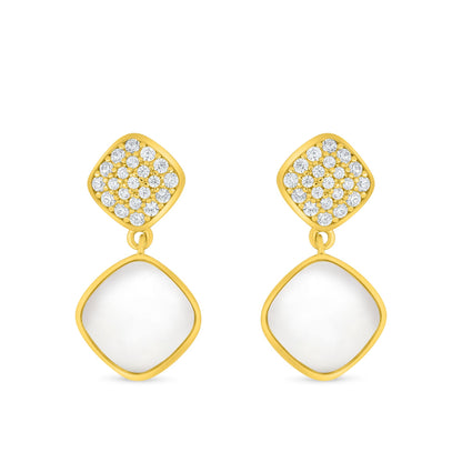 Sterling Silver 925 Earring Golden Plated Embedded With white shell And White Zircon