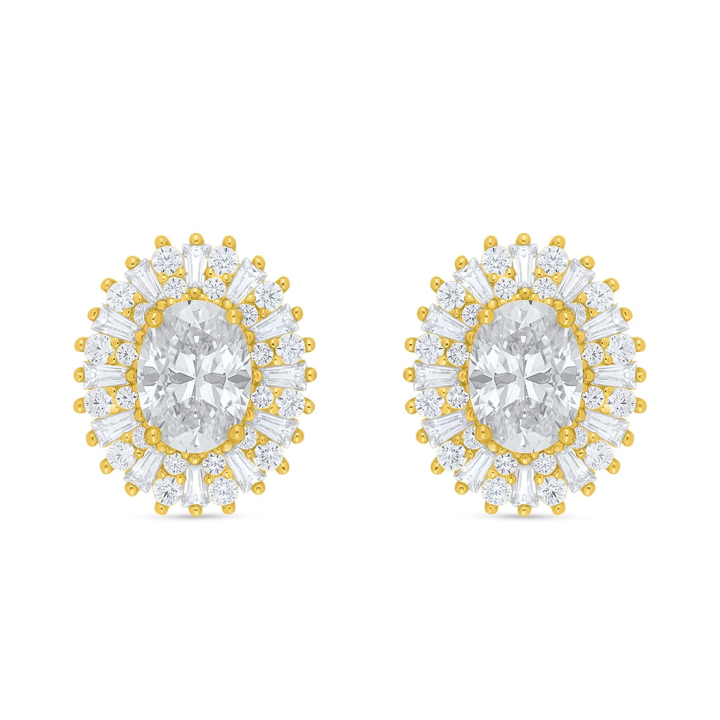 Sterling Silver 925 Earring Golden Plated Embedded With Diamond Zircon And White Zircon