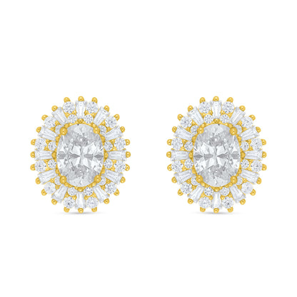 Sterling Silver 925 Earring Golden Plated Embedded With Diamond Zircon And White Zircon