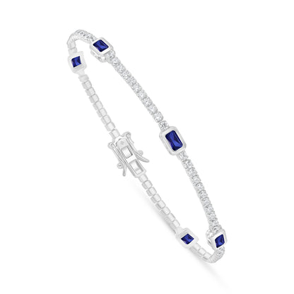Sterling Silver 925 Bracelet Rhodium Plated Embedded With Sapphire Corundum And White Zircon