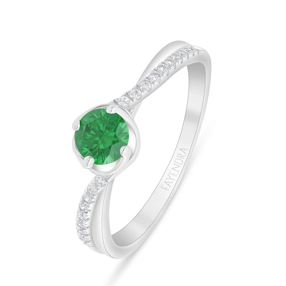 Sterling Silver 925 Ring Rhodium Plated Embedded With Emerald Zircon And White Zircon