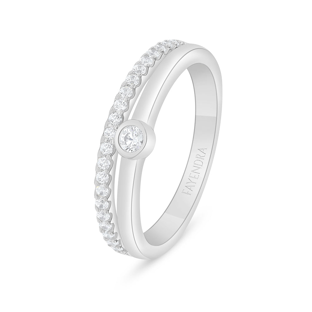 Sterling Silver 925 Ring Rhodium Plated Embedded With White Zircon