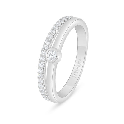 Sterling Silver 925 Ring Rhodium Plated Embedded With White Zircon