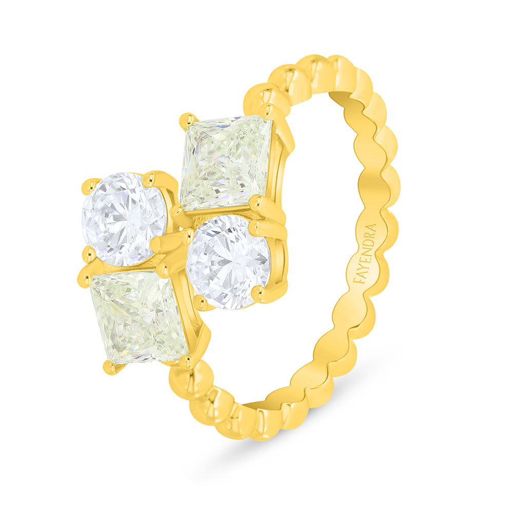 خاتم من الفضة الخالصة عيار 925 مطلي ذهبي مرصع بالزركون الكناري الالماسي و فص ابيض