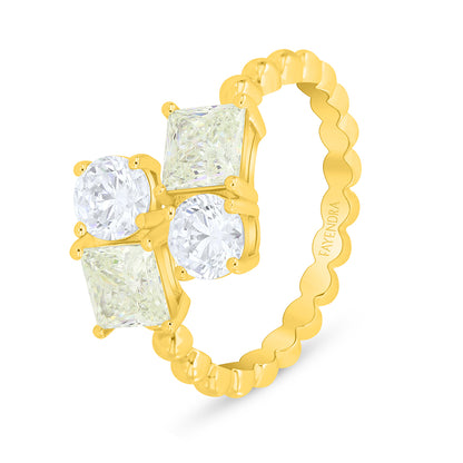 خاتم من الفضة الخالصة عيار 925 مطلي ذهبي مرصع بالزركون الكناري الالماسي و فص ابيض