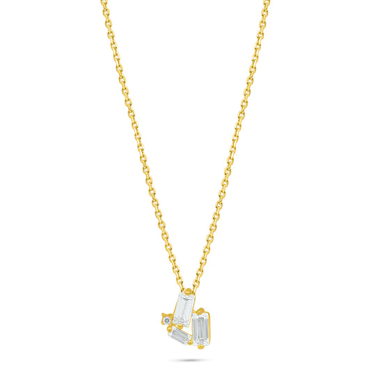 Sterling Silver 925 Necklace Golden Plated Embedded With White Zircon
