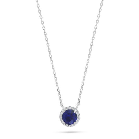 Sterling Silver 925 Necklace Rhodium Plated Embedded With Sapphire Corundum And White Zircon