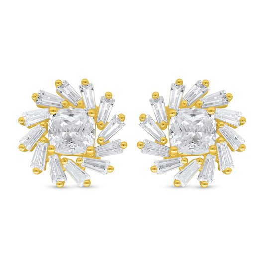 Sterling Silver 925 Earring Golden Plated Embedded With White Zircon