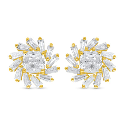 Sterling Silver 925 Earring Golden Plated Embedded With White Zircon