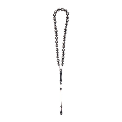 Rosary 33 Kuk Belya Bead 10 mm, Hand Carved Silver Engraved African style