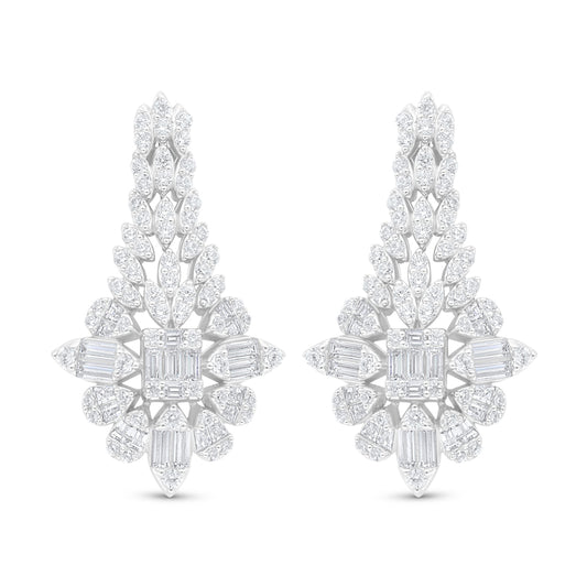 Sterling Silver 925 Earring Rhodium Plated Embedded With White Zircon