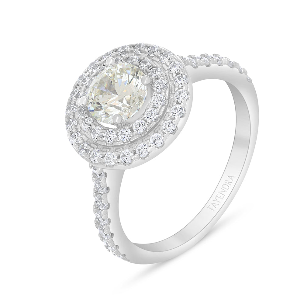 Sterling Silver 925 Ring Rhodium Plated Embedded With Diamond Zircon And White Zircon