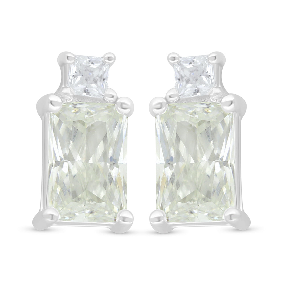 Sterling Silver 925 Earring Rhodium Plated Embedded With Yellow Diamond And White Zircon