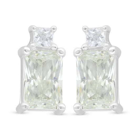 Sterling Silver 925 Earring Rhodium Plated Embedded With Yellow Diamond And White Zircon