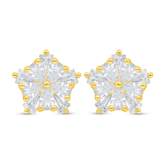 Sterling Silver 925 Earring Golden Plated Embedded With White Zircon