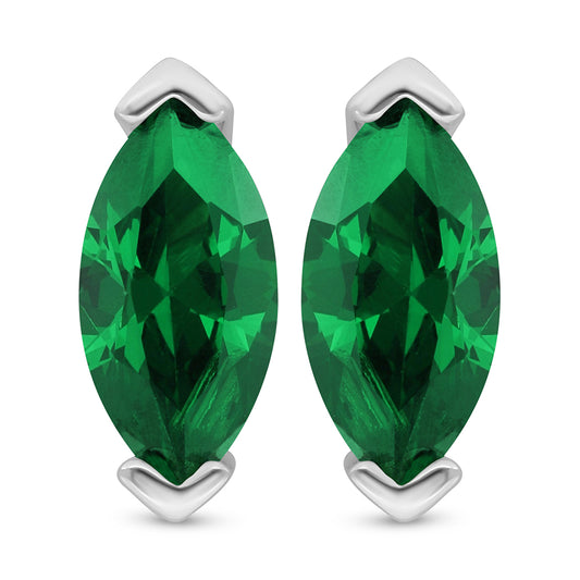 Sterling Silver 925 Earring Rhodium Plated Embedded With Emerald Zircon