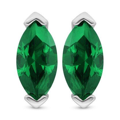 Sterling Silver 925 Earring Rhodium Plated Embedded With Emerald Zircon